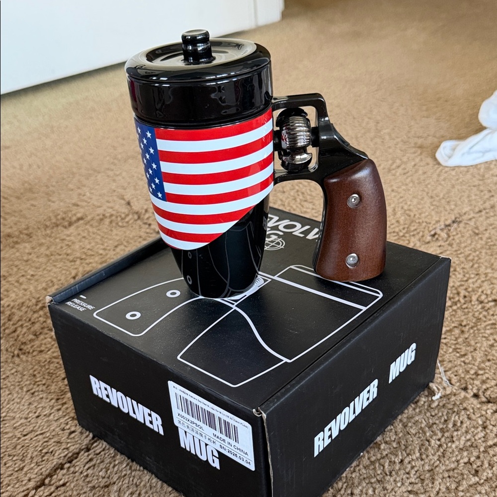 Revolver Handle Travel Mug with American Flag